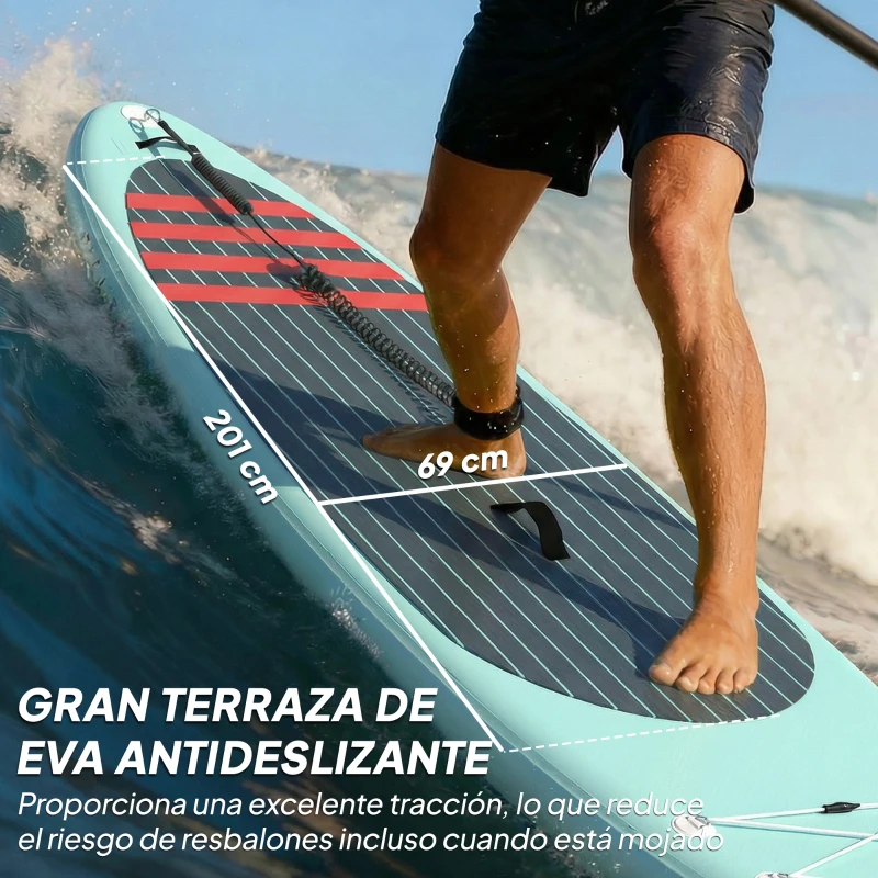 Outsunny Tabla de Paddle Surf Hinchable 320 cm, con Superficie Antideslizante Remo de Aluminio Ajustable Quilla Bomba y Mochila