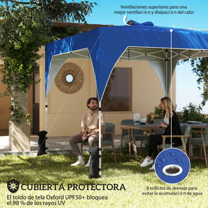 Outsunny Carpa Plegable Pop-up 3x3 m con Bloqueo Central Altura Ajustable Bolsa Transporte con Ruedas y Sacos de Arena Azul