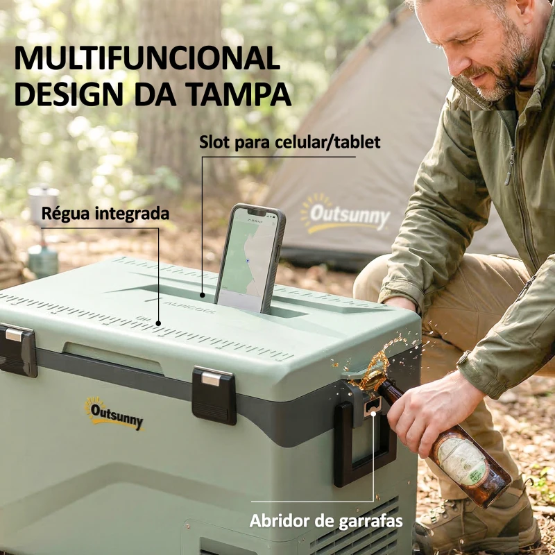 Outsunny Frigorífico Portátil Elétrico 42,5L com Compressor Controlo por App Rodas Alça Barra -20℃ a 20℃ e Suporte para Telemóvel Verde