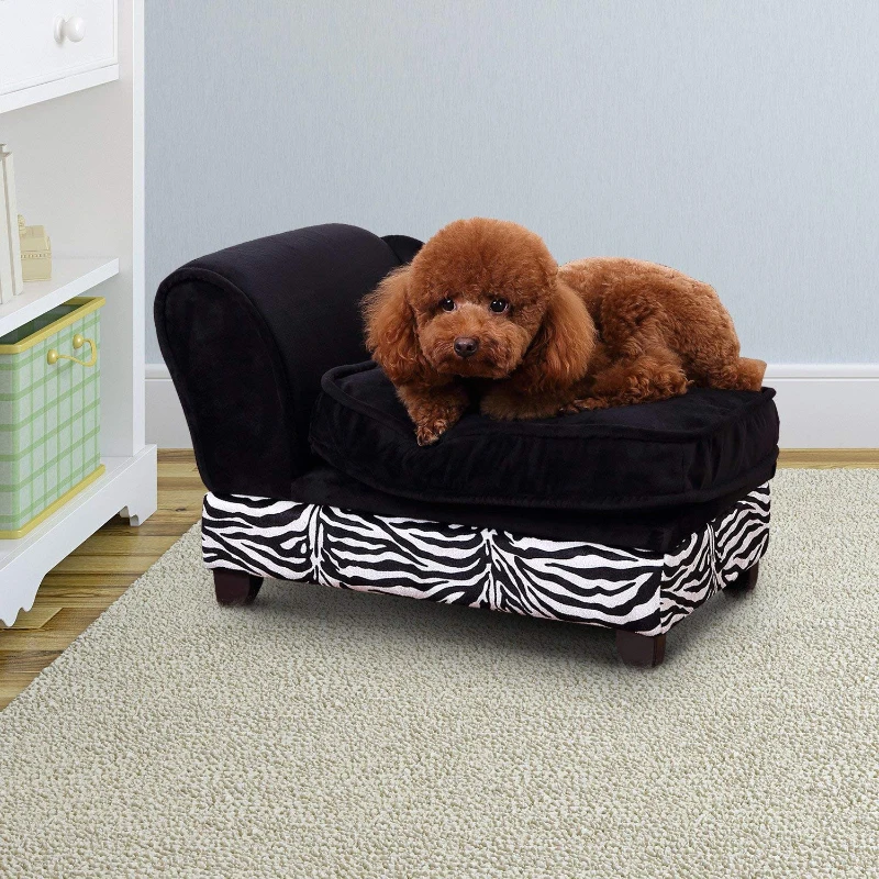 PawHut Méridienne canapé design pour chien chat avec coffre de rangement sur pied 57 x 34 x 36 cm noir zébré