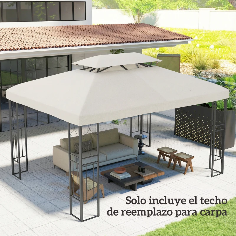 Outsunny Toldo de Recambio 4x3 m con Techo Doble Orificios de Drenaje y Protección UV Solo Toldo NO Incluye Marco Crema