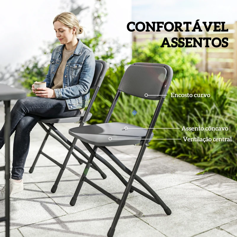 Outsunny Conjunto de Mesa e Cadeiras de Jardim com Mesa Dobrável Ajustável de 55 a 74 cm e 4 Cadeiras Dobráveis para Terraço Cinzento