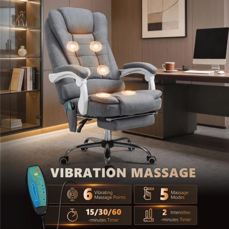 Vinsetto Heated 6 Points Vibration Massage Executive Office Chair Adjustable Swivel Ergonomic High Back Desk Chair Recliner with Footrest Grey(m-4)