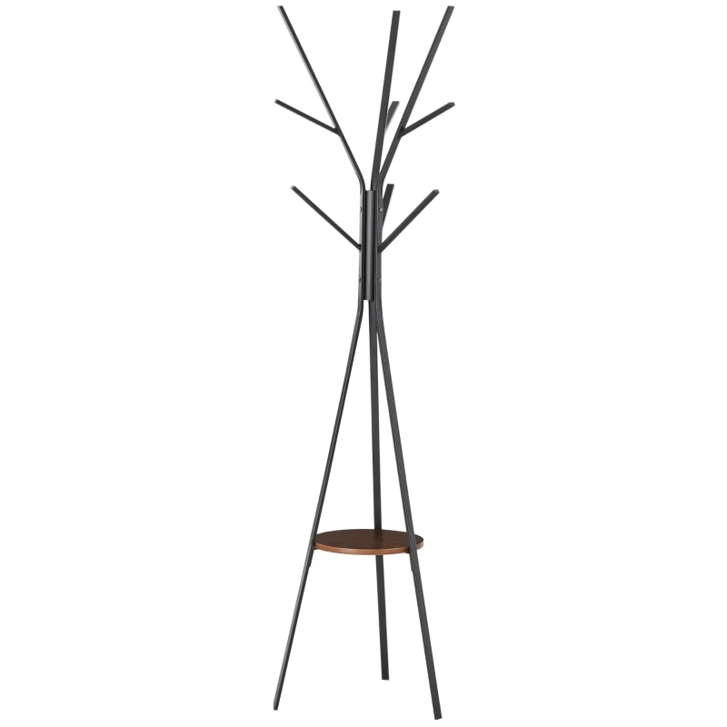 HOMCOM Cuier trepied design contemporan ramuri etajeră + 9 cuiere dim. 45L x 45l x 180H cm metal maro