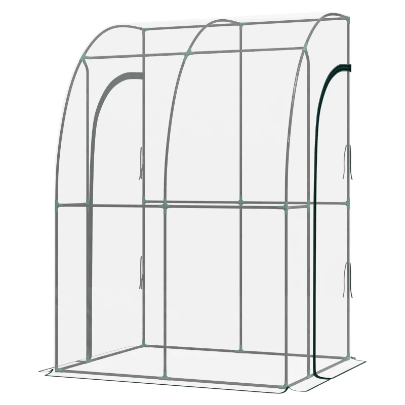 Outsunny Seră de Grădină adosată seră adosată 2 uși rulante cu fermoar oțel PVC transparent