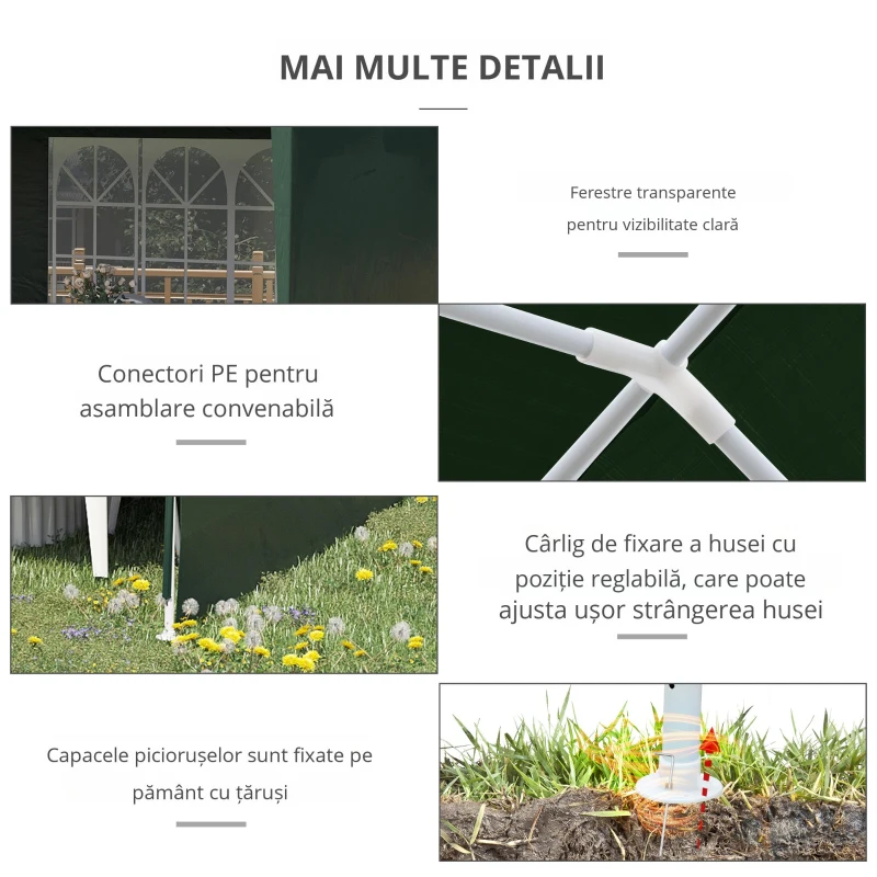 Outsunny Cort de Grădină cu Orificii de Drenaj, Pereți Detașabili și Ferestre, 6x3 m, Verde
