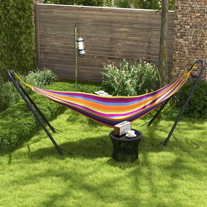 Outsunny Support de Hamac pour 2 Personnes, Cadre de Hamac en Métal Portable et Réglable, pour Hamacs de 2,75 à 4,3m, Noir