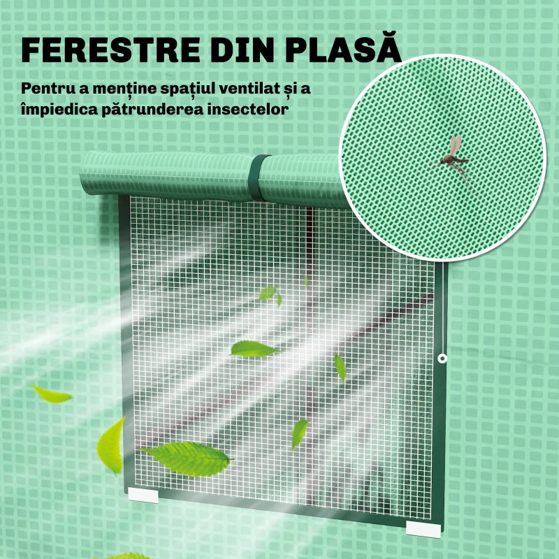 Outsunny Seră de Grădină cu Acoperiș Înclinat, 2 Ferestre și Ușă Rulabilă, Seră pentru Legume cu Structură din Oțel, Acoperire din PE Anti-UV, pentru Legume, Flori, Plante, 196x77x197 cm, Verde