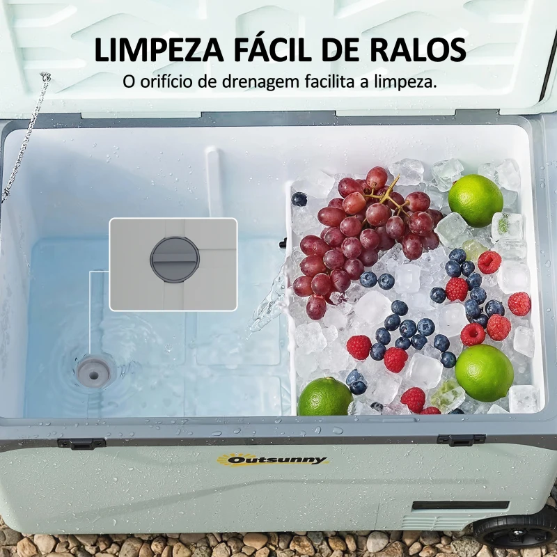 Outsunny Frigorífico Portátil Elétrico 42,5L com Compressor Controlo por App Rodas Alça Barra -20℃ a 20℃ e Suporte para Telemóvel Verde