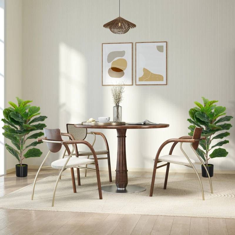 HOMCOM Set de 2 plante artificiale de interior 80 cm ficus lyrata arbore artificial cu ghiveci din plastic și sol flocat verde