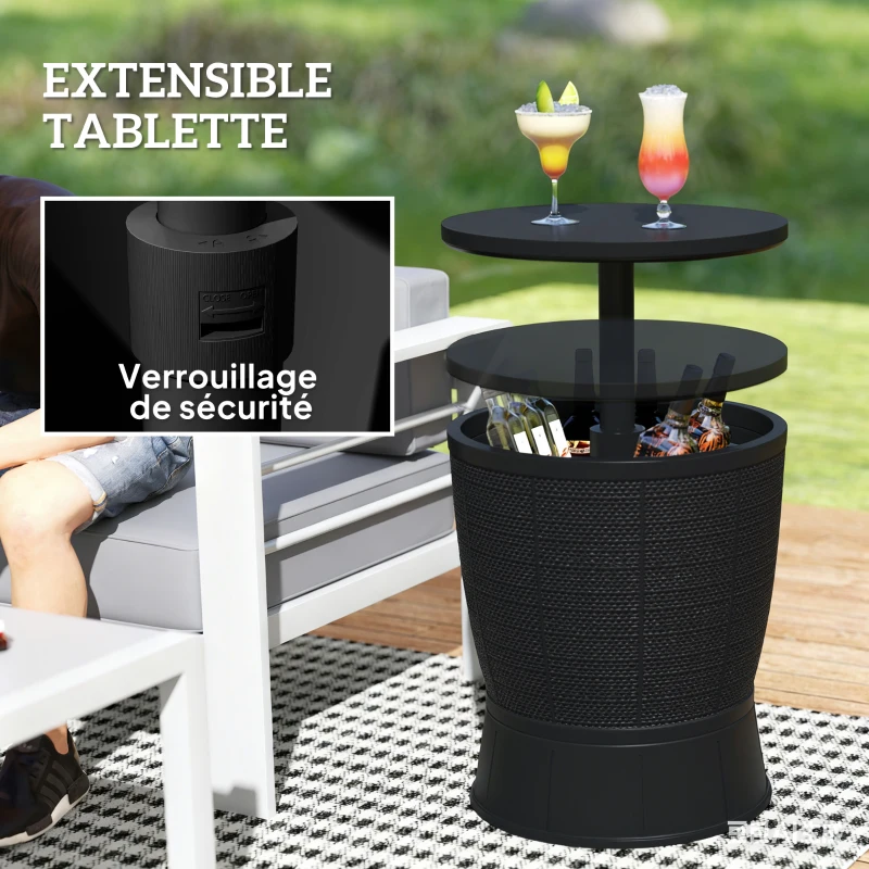 Outsunny Table à glacière 3 en 1, table de cocktail avec seau à glace, plateau télescopique pour jardin, Ø 49 x 58-84 cm, noir