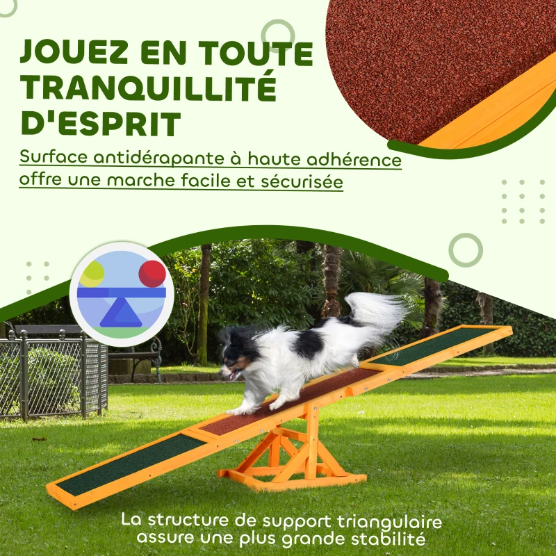 PawHut Agility sport pour chien bascule - bascule pour chien - équipement entrainement chien - bois pré-huilé feutre bitumé antidérapant brique vert