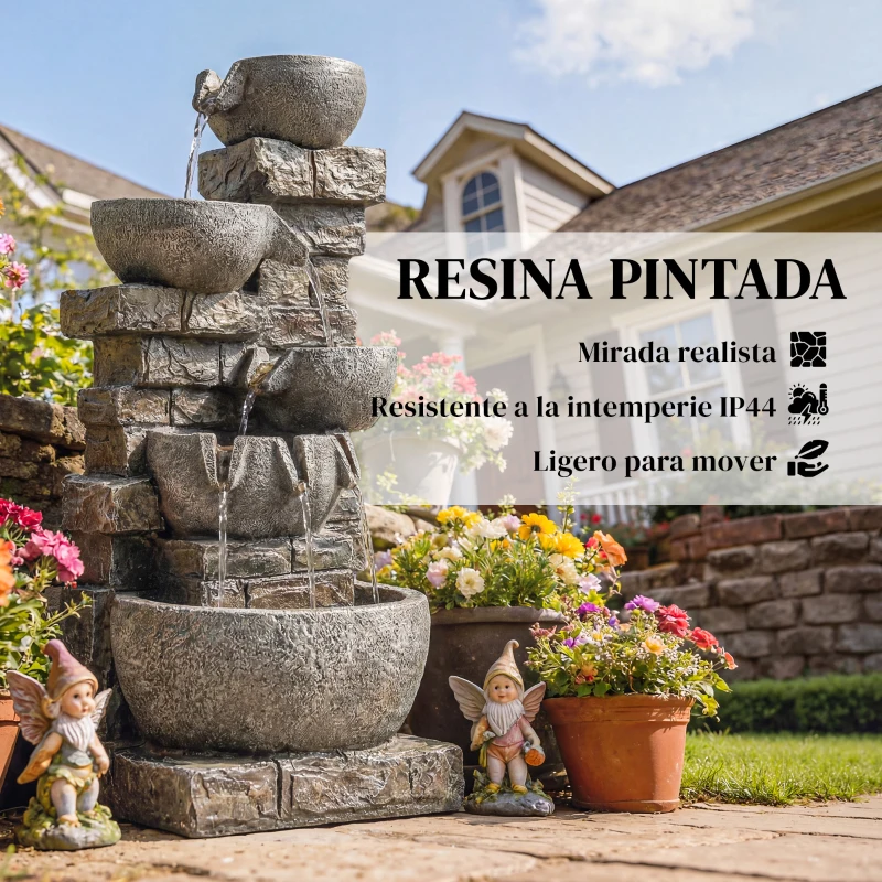 Outsunny Fuente de Jardín con Iluminación LED y Bomba Fuente Decorativa en Cascada de 5 Niveles 334x36x80 cm Multicolor