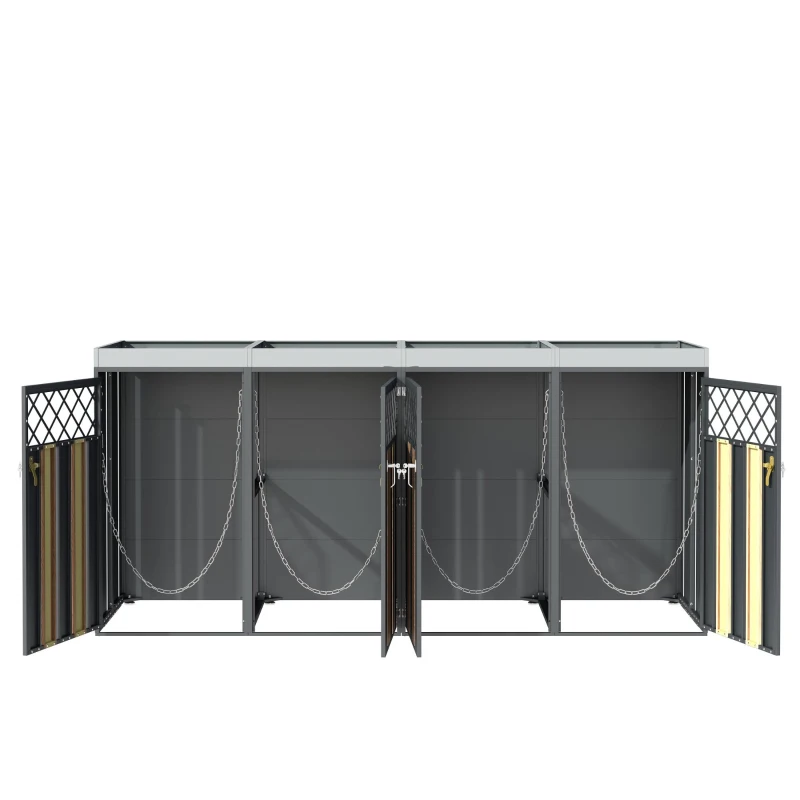 Abschließbare Mülltonnenbox, für 4 Standardtonnen mit integriertem Blumentrog, 264x80x124.5 cm, Grau+Naturfarbe