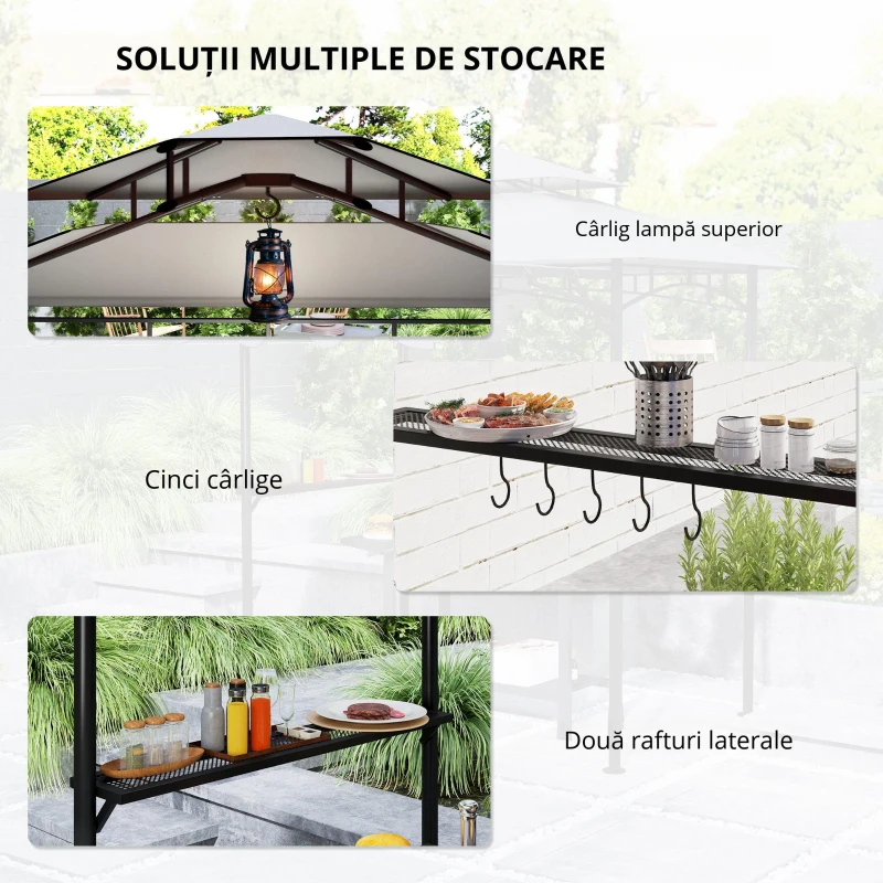 Outsunny Pavilion de grătar 242x149x248 cm rezistent la apă ignifug pavilion de grădină cu acoperiș cu dublu strat Gri