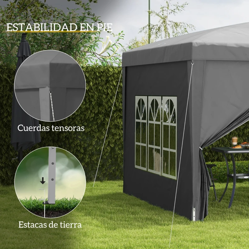 Outsunny Carpa Plegable Pop-up 3x3 m con 4 Paredes Laterales Anti-UV y Bolsa de Transporte Gris