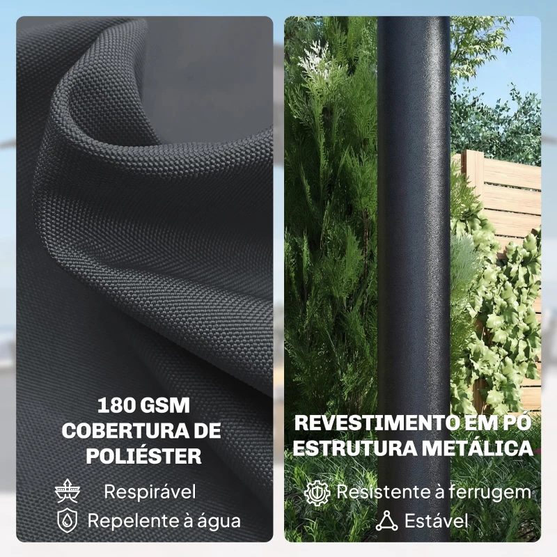 Outsunny Chapéu de Sol Duplo com 36 Luzes LED Solares 4x2 m Manivela UPF50+ Chapéu de Sol para Jardim Cinza Escuro