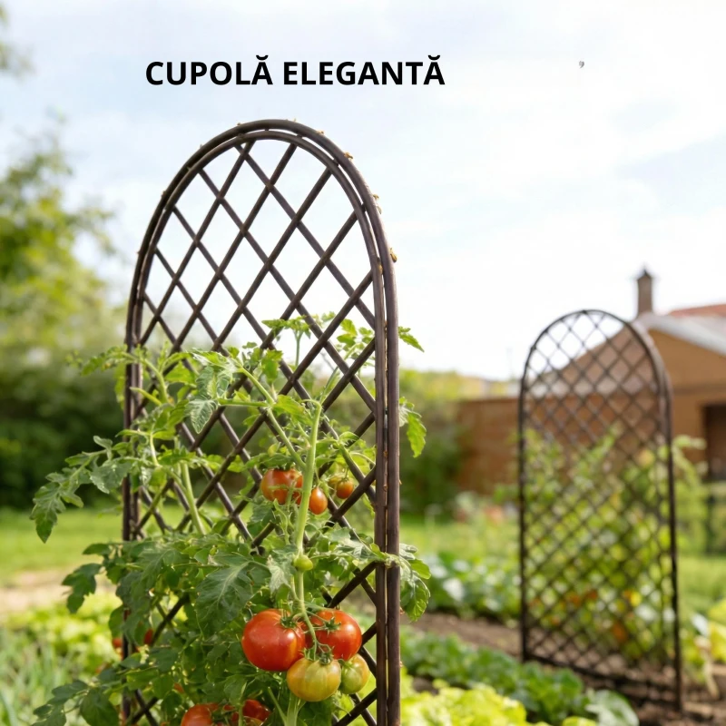 Outsunny Set de 3 spalieri de grădină din nuiele împletite Panou Arc pentru Plante cățărătoare 43 x 2 x 112 cm, efect lemn natural