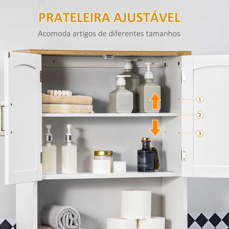 Kleankin Armário sobre Sanita Armário Alto para Lavanderia com Armário e Prateleira de Armazenamento 64x22x165 cm Branco