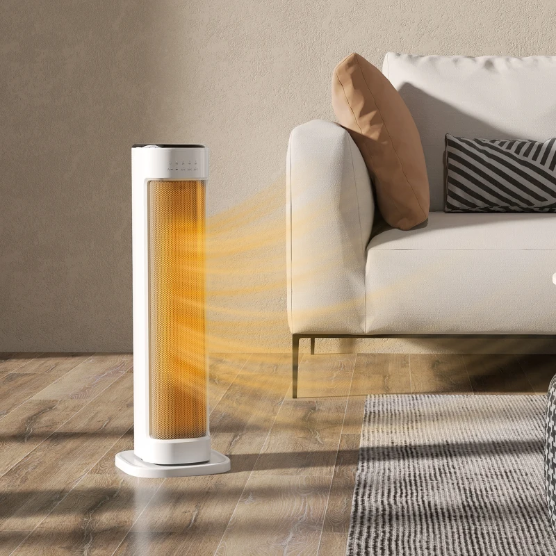 HOMCOM Chauffage d'appoint céramique PTC, radiateur électrique 2000 W avec thermostat réglable, minuterie, 21x19,7x61cm, blanc