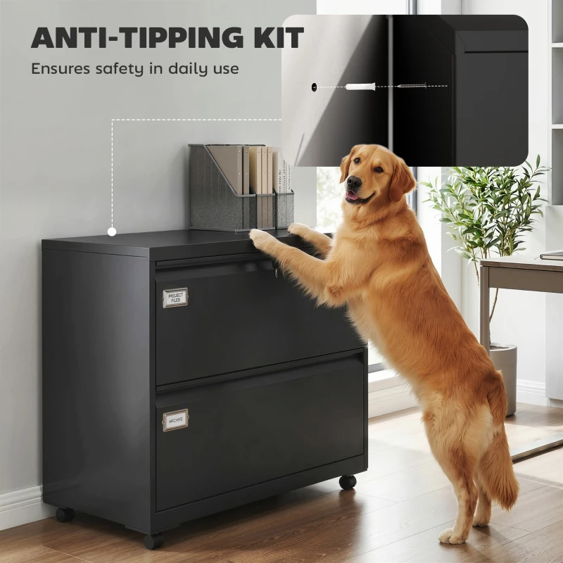 HOMCOM Cajonera con 2 cajones cerrable archivador con rieles colgantes ajustables 90 x 40 x 77,4 cm Negro