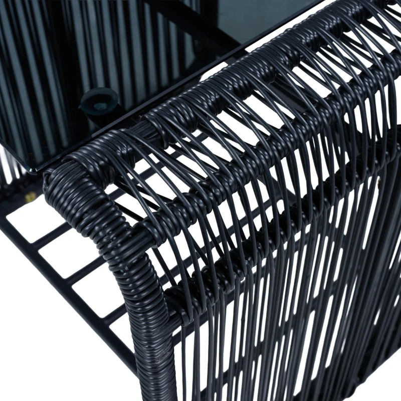 5-teiliges Outdoor Gartenmöbel-Set, Balkon-Loungeset mit 2 Stühlen, 2 Hockern und Glastisch, Schwarz+Grau