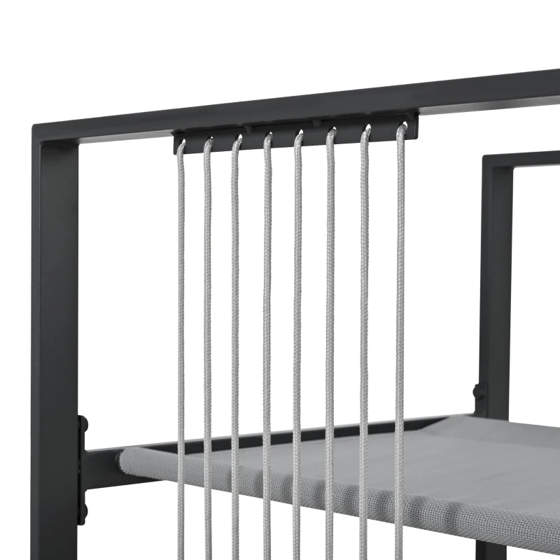 7-teiliges Garten-Essset für 6 Personen, Tisch aus gehärtetem Glas, 4 geflochtene Sessel und 2 Fußhocker, Schwarz+Weiß