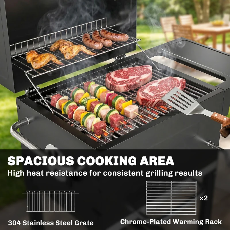 Outsunny Grill węglowy kompaktowy wózek z pokrywą, termometrem, rusztem, tacą na popiół i otworami wentylacyjnymi