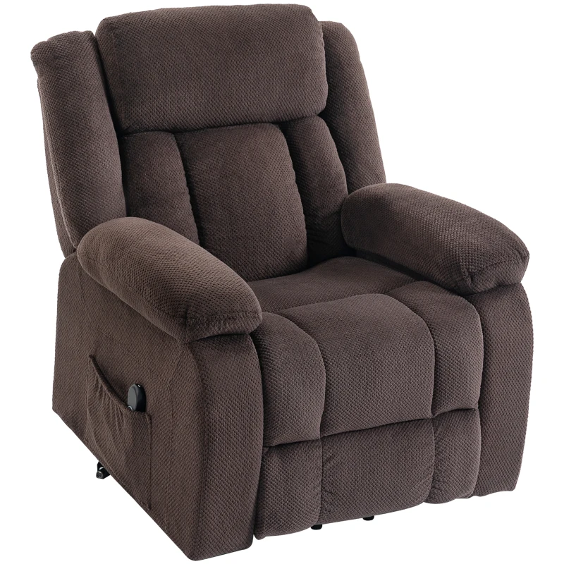 HOMCOM Sillón Relax Reclinable Eléctrico Levanta Personas con Puerto USB Control Remoto Asiento Ancho Reposapiés Marrón