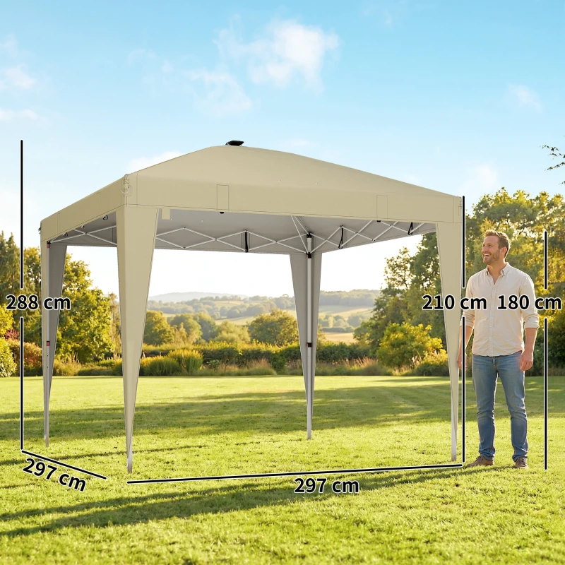 Outsunny Tonnelle de jardin 3 x 3 m avec éclairage pop up tente pliante réglable en hauteur télécommande sac de transport crème