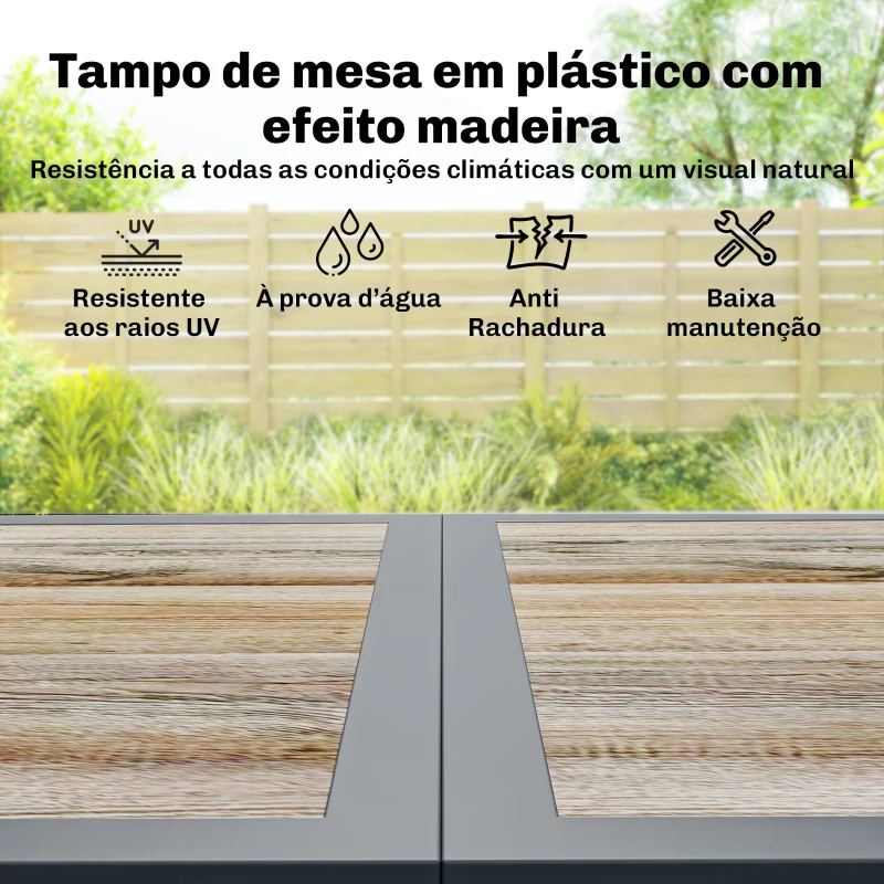 Outsunny Conjunto de Mesa e Cadeiras de Jardim de 7 Peças Móveis de Jardim para Exterior com Mesa de Plástico PSPC 6 Cadeiras Empilháveis Cinza Escuro