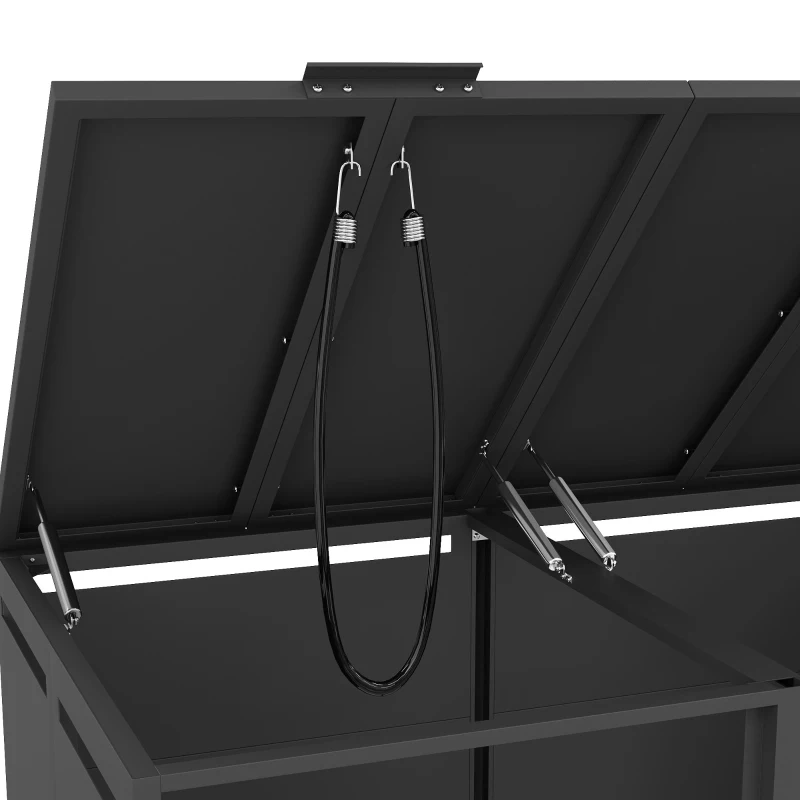 Mülltonnenbox mit hydraulischem Klappdeckel, vier abschließbare Fächer, rautenförmige Belüftung, 264x80x120 cm, Grau+Naturfarbe