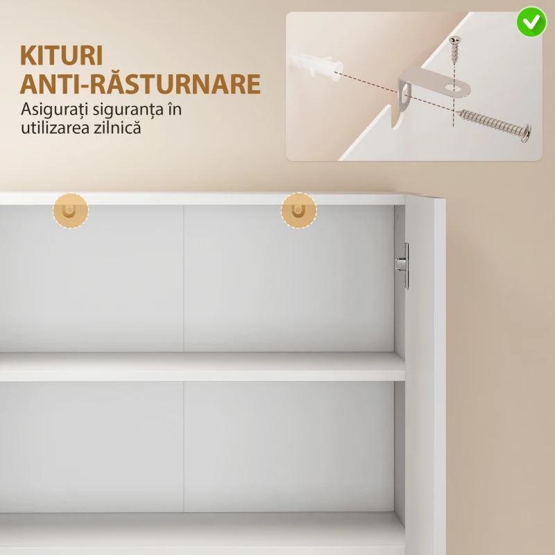 HOMCOM Dulap Bucătărie Înalt 180cm, Mobilier Depozitare cu Uși Soft-Close, Raft Deschis, 2 Dulapuri, Rafturi Ajustabile, Stil Modern pentru Sufragerie sau Bucătărie, Alb Lucios