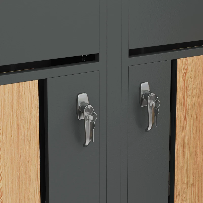 Mülltonnenschrank mit 4 Fächern, integriertem Pflanztrog und abschließbare Türen, 264x80x124.5 cm, Grau+Naturfarbe