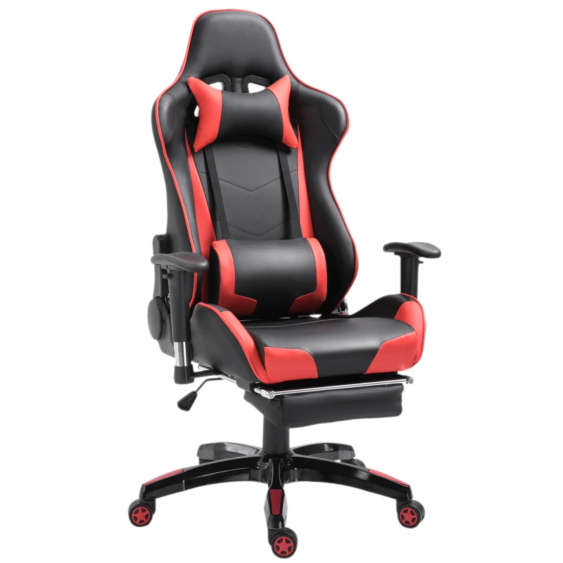 HOMCOM Chaise gaming fauteuil de bureau revêtement synthétique hauteur réglable repose-pieds télescopique 69 x 70 x 134 cm noir