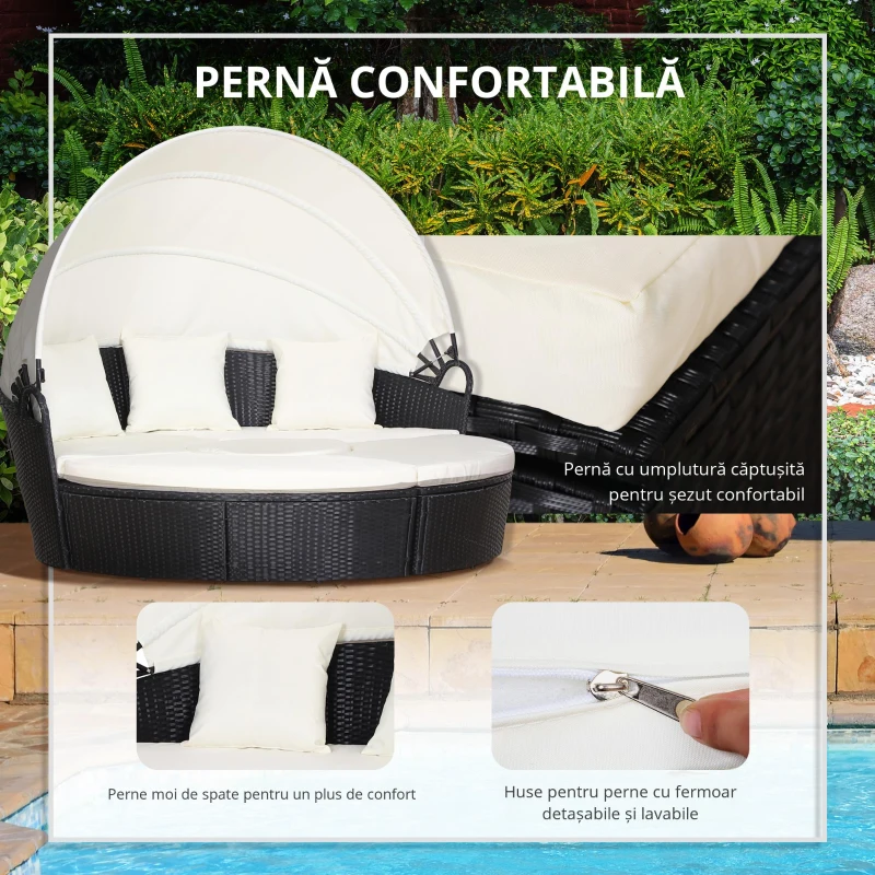 Outsunny Set Modular Canapea Circulara pentru Exterior din PE Ratan Negru si Bej