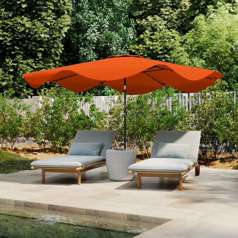 Outsunny Solar Patio Umbrella with LED and Tilt, Outdoor Market Table Umbrella Parasol with Crank, 3 x 3 (m), Orange
