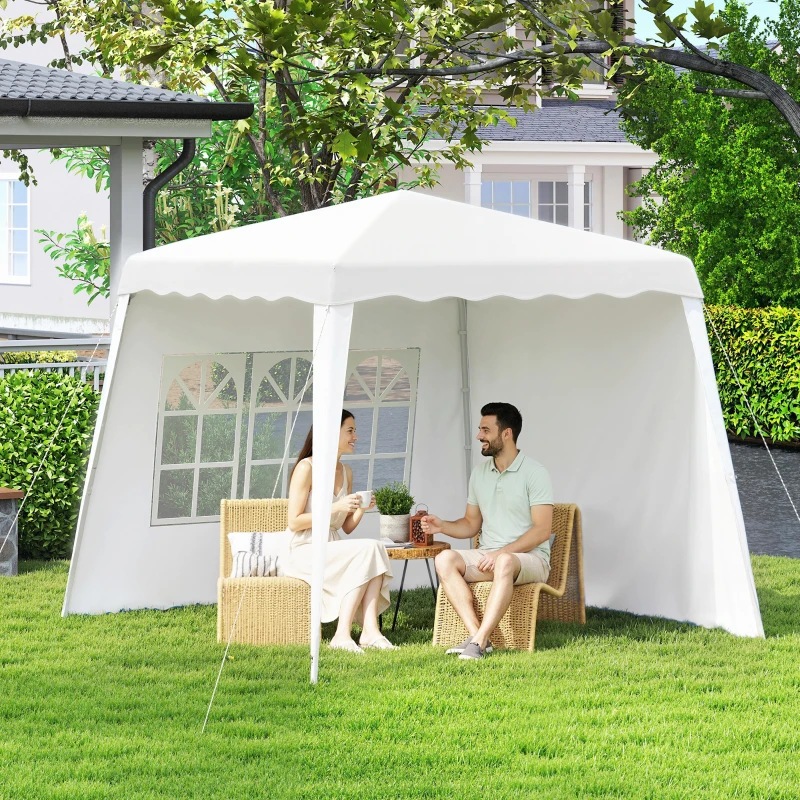 Outsunny Carpa Plegable con 2 Paredes Laterales 2,89x2,89m Cenador Pabellón de Jardín Altura Ajustable Protección UV50+ Blanco