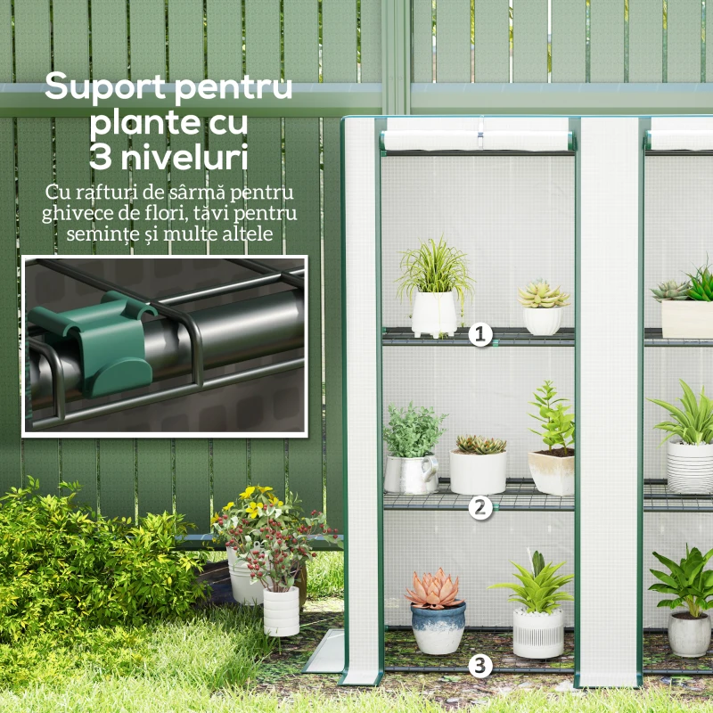 Outsunny Seră Aplicată, din PE Consolidată,, 144 x 48 x 152 cm, Alb