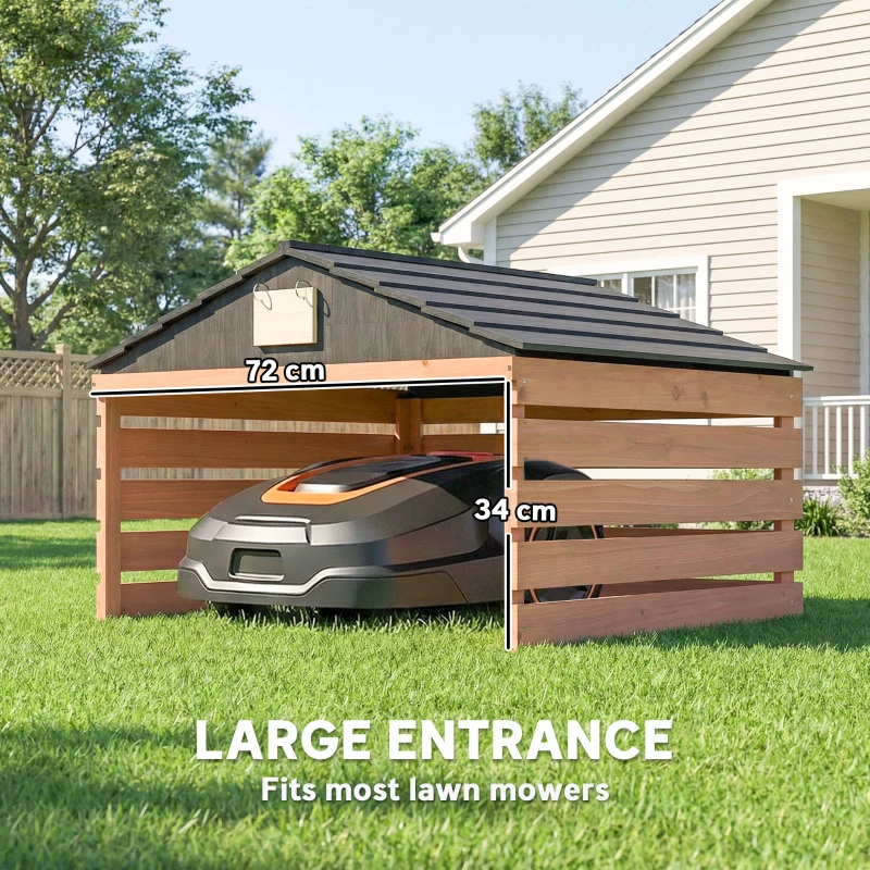 Outsunny Drewniany garaż dla robota koszącego z dachem dwuspadowym, odporny na warunki atmosferyczne, wiata na kosiarkę, 79 x 74 x 54 cm, czerwonobrązowy