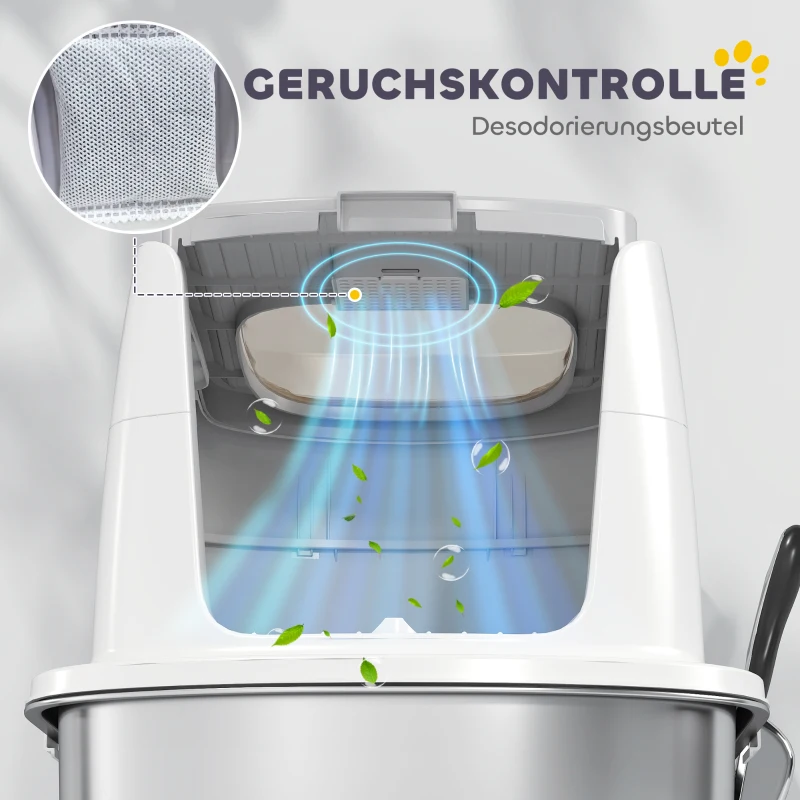 PawHut Large Stainless Steel Litter Box, Enclosed Metal Cat Litter Tray with Scoop, Deodoriser Bag, Front-Entry and Top-Exit