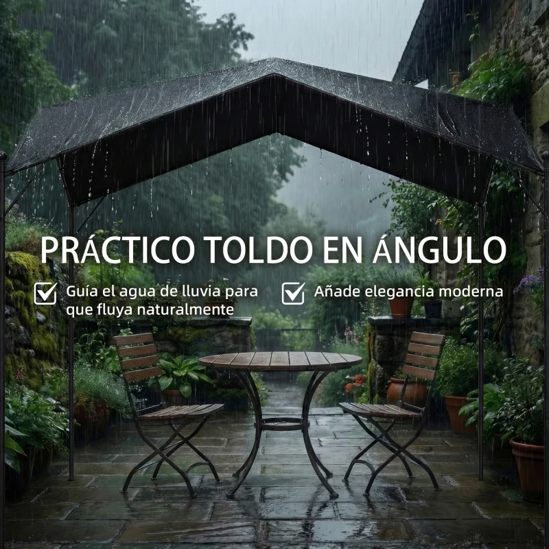 Outsunny Pérgola de Jardín 3x3 m con Dosel UPF30+ Estructura de Metal Galvanizado Techo Inclinado Pabellón para Exterior Gris