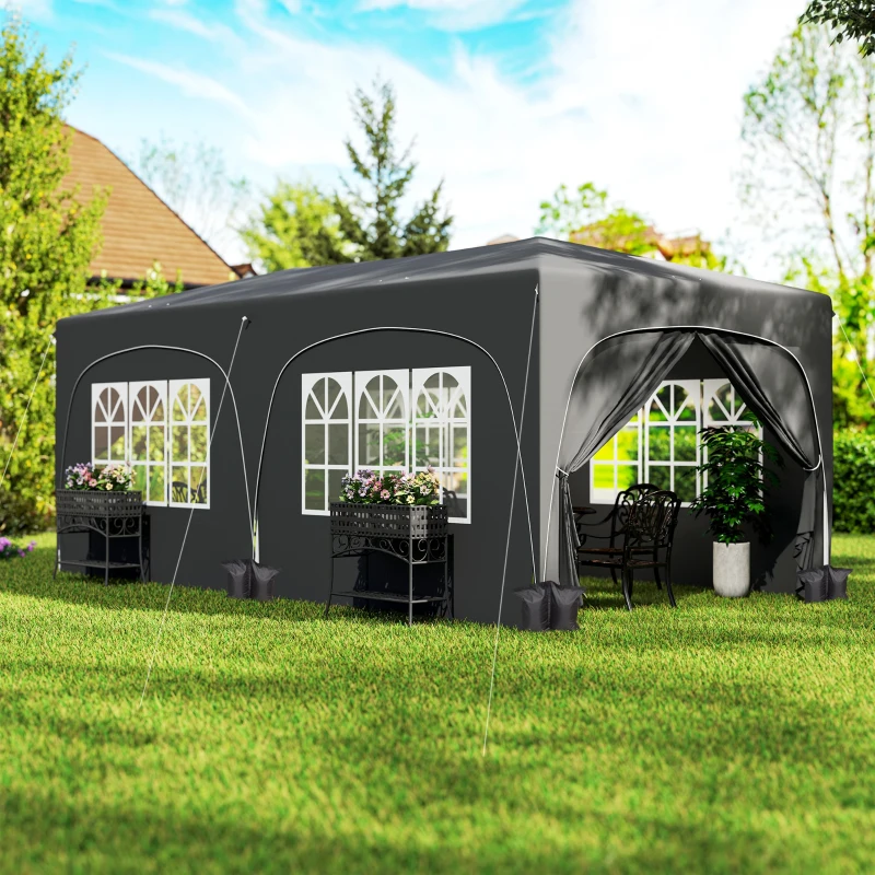 Outsunny Tonelă pliabilă 3 x 6 m Pop-Up, UPF50+ Înălțime reglabilă, cu sac de transport și saci de nisip, gri închis