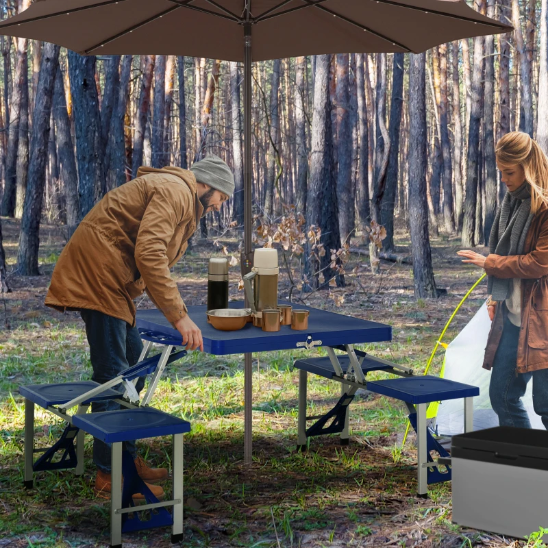 Outsunny Table de Camping Pique-Nique Pliante Portable en Plastique avec 4 sieges Bleu