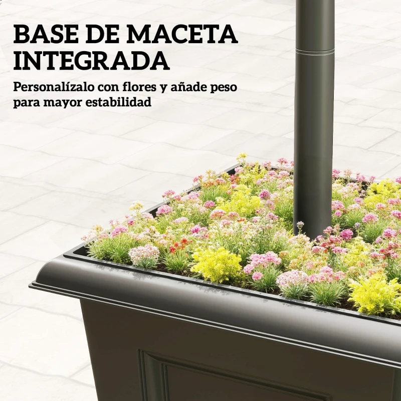 Outsunny Farola Solar Exterior de Jardín con Macetero 3 Cabezales Impermeable Encendido/Apagado Automático y Altura Ajustable