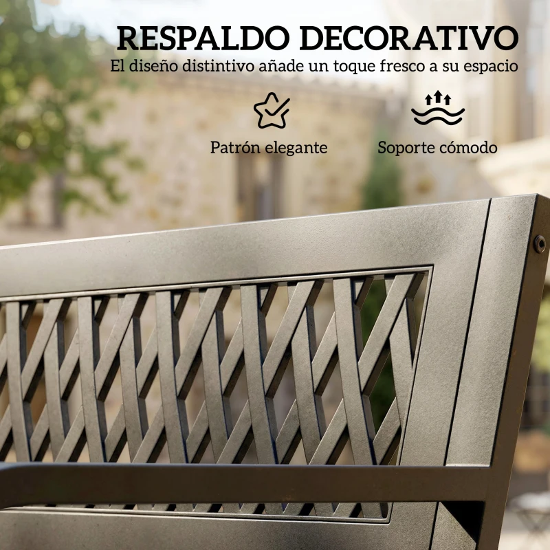 Outsunny Banco de Jardín Exterior de 2 Plazas  con Asiento Listonado Reposabrazos y Marco de Acero 119x50x75 cm Negro