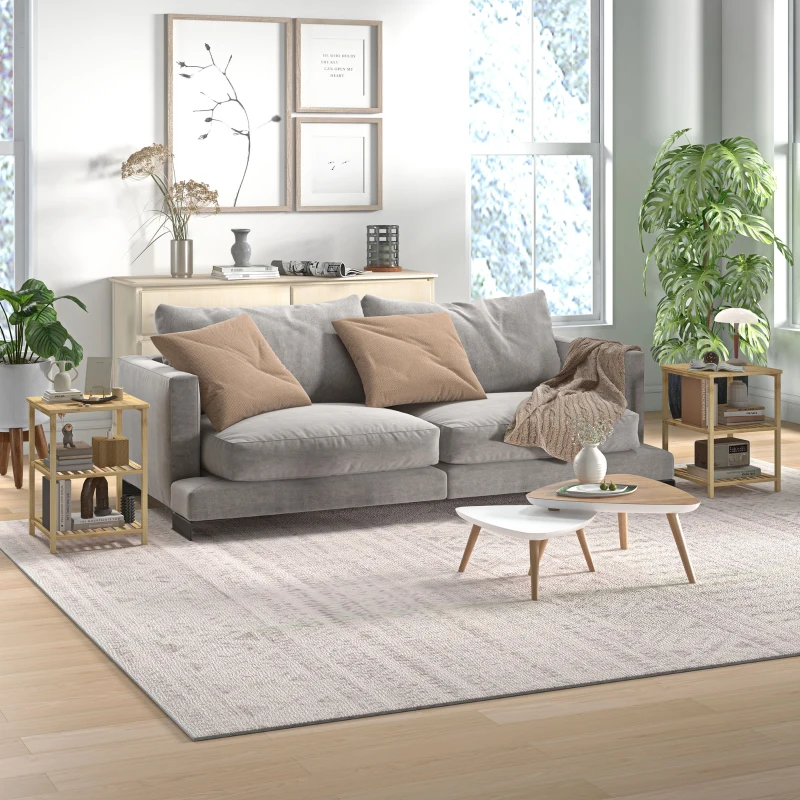 HOMCOM Ensemble de 2 tables de chevet table d'appoint en bambou avec 2 étagères, style naturel, dim. 40L x 40l x 55H cm