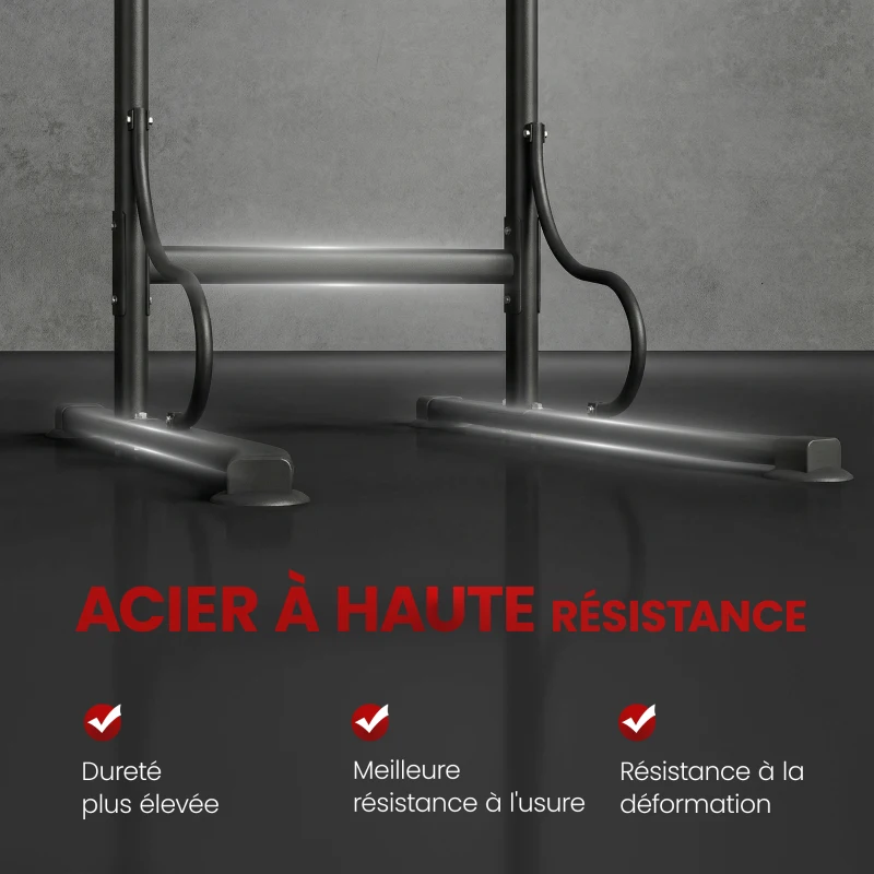 HOMCOM Station de musculation multifonctions barre de traction chaise romaine hauteur réglable acier noir rouge(m-6)