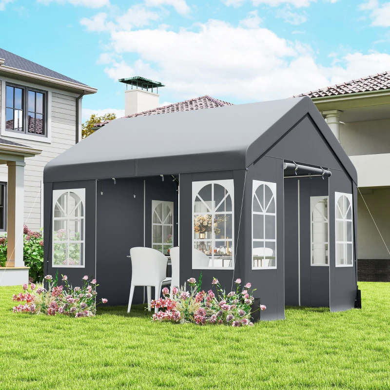 Outsunny 3 x 3 m Party Tent, Outdoor Canopy Tent Shelter with Removable Sidewalls, 4 Zipped Doors, for Parties, Wedding, Grey