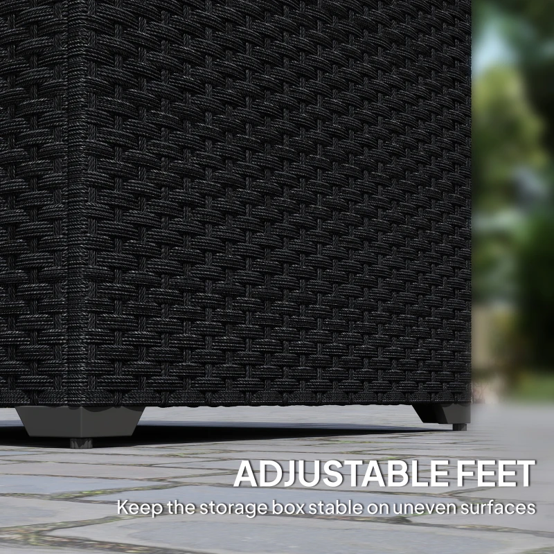 Outsunny 253L Garden Storage Box, Rattan Deck Box with Zipped Liner, Safe Pneumatic Rod, Patio Storage Container, Black